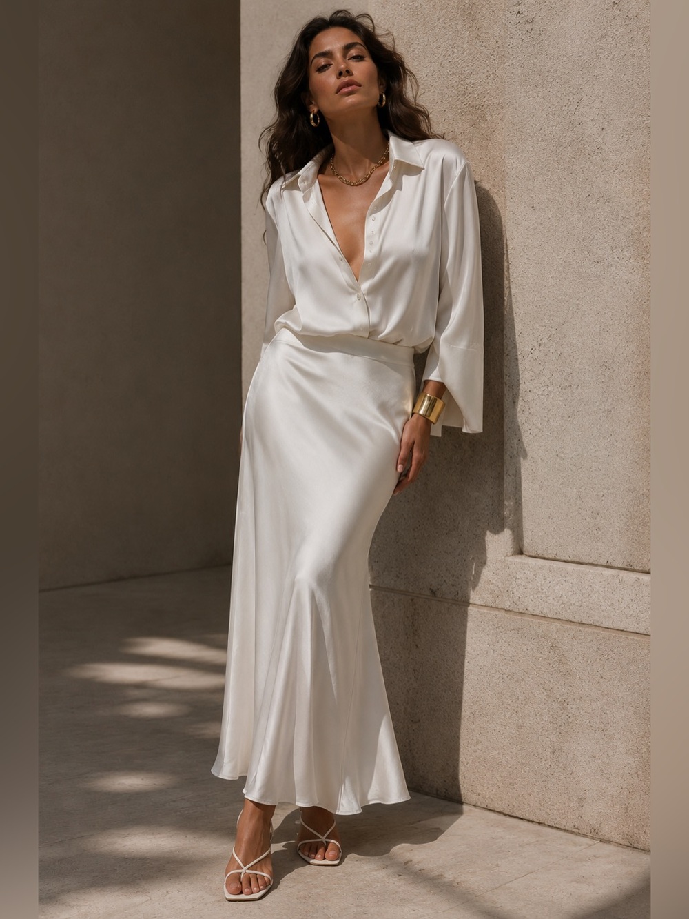 Maison d’Amélie Ivory Satin Slip Maxi Skirt Elegant Minimalist Size 6 NWT